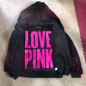 VS Pink LIMITED EDITION black fur hoodie